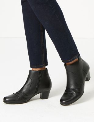Wide Fit Leather Ruched Ankle Boots 