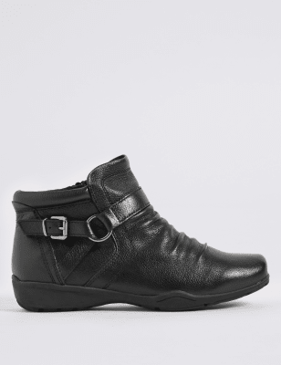 leather ruched ankle boots