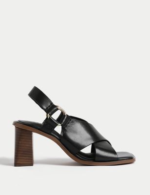 Per Una Women's Block Heel Leather Sandals - 4 - Black, Black,Dark Tan
