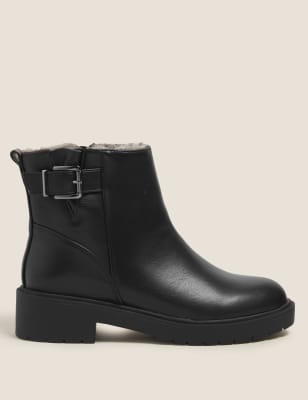 

Womens M&S Collection Biker-Stiefeletten mit Kunstfell und Blockabsatz - Black, Black
