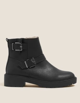 

M&S Collection Botines biker de imitación de piel con hebillaWomens - Black, Black