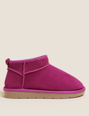 

Womens M&S Collection Flache Wildlederstiefeletten mit Kunstfell - Magenta, Magenta