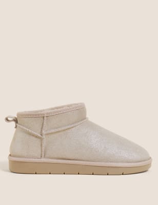 

Womens M&S Collection Flache Wildlederstiefeletten mit Kunstfell - Metallic, Metallic