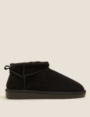 

Womens M&S Collection Flache Wildlederstiefeletten mit Kunstfell - Black, Black