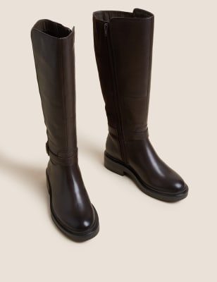 Wide Fit Leather Flat Knee High Boots