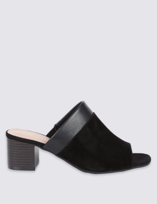 Suede block cheap heel mules