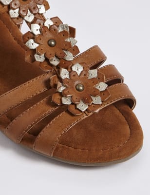 leather flower sandals