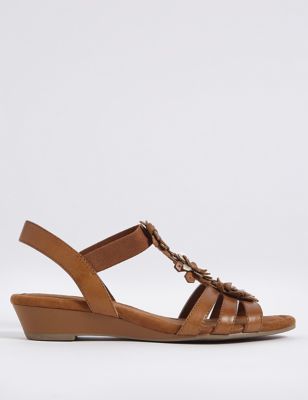 Wide Fit Leather Flower Sandals | M\u0026S 