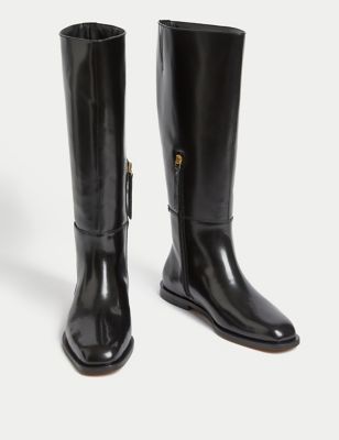 Patent Leather Flat Riding Boots