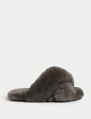 Shearling Crossover Slider Slippers - NZ