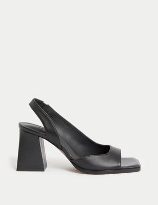 Autograph Womens Leather Block Heel Slingback Sandals - 4 - Black, Black,Dark Almond