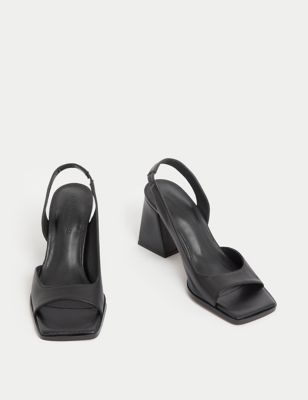 Leather Block Heel Slingback Sandals