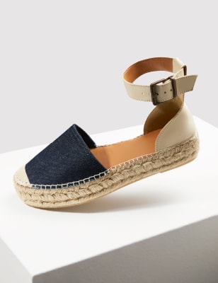 

Womens Per Una Leather Ankle Strap Flatform Espadrilles - Denim Mix, Denim Mix