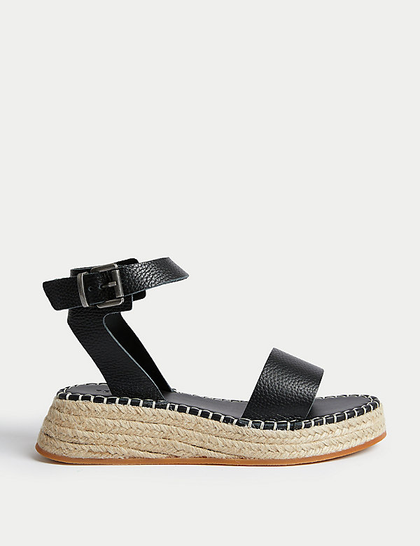 Leather Buckle Ankle Strap Flatform Sandals - MY