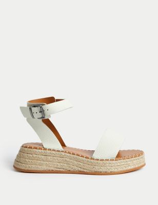 

Womens Per Una Leather Buckle Ankle Strap Flatform Sandals - White Mix, White Mix