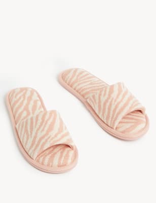 Zebra Print Open Toe Mule Slippers