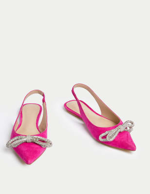 Suede Embellished Bow Slingback Shoes