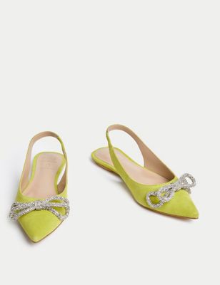 Suede Embellished Bow Slingback Shoes
