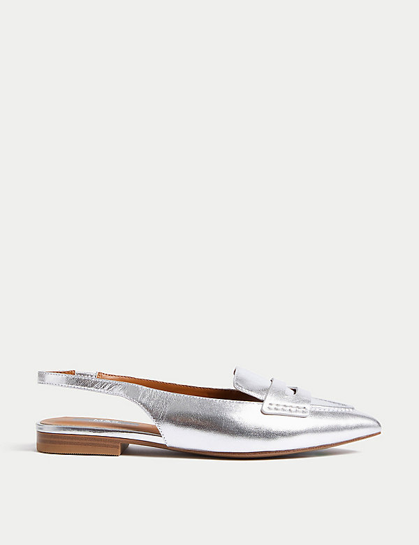 Leather Slip On Flat Slingback Shoes - KR