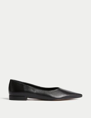 Leather Slip On Flat Pointed Pumps - NL