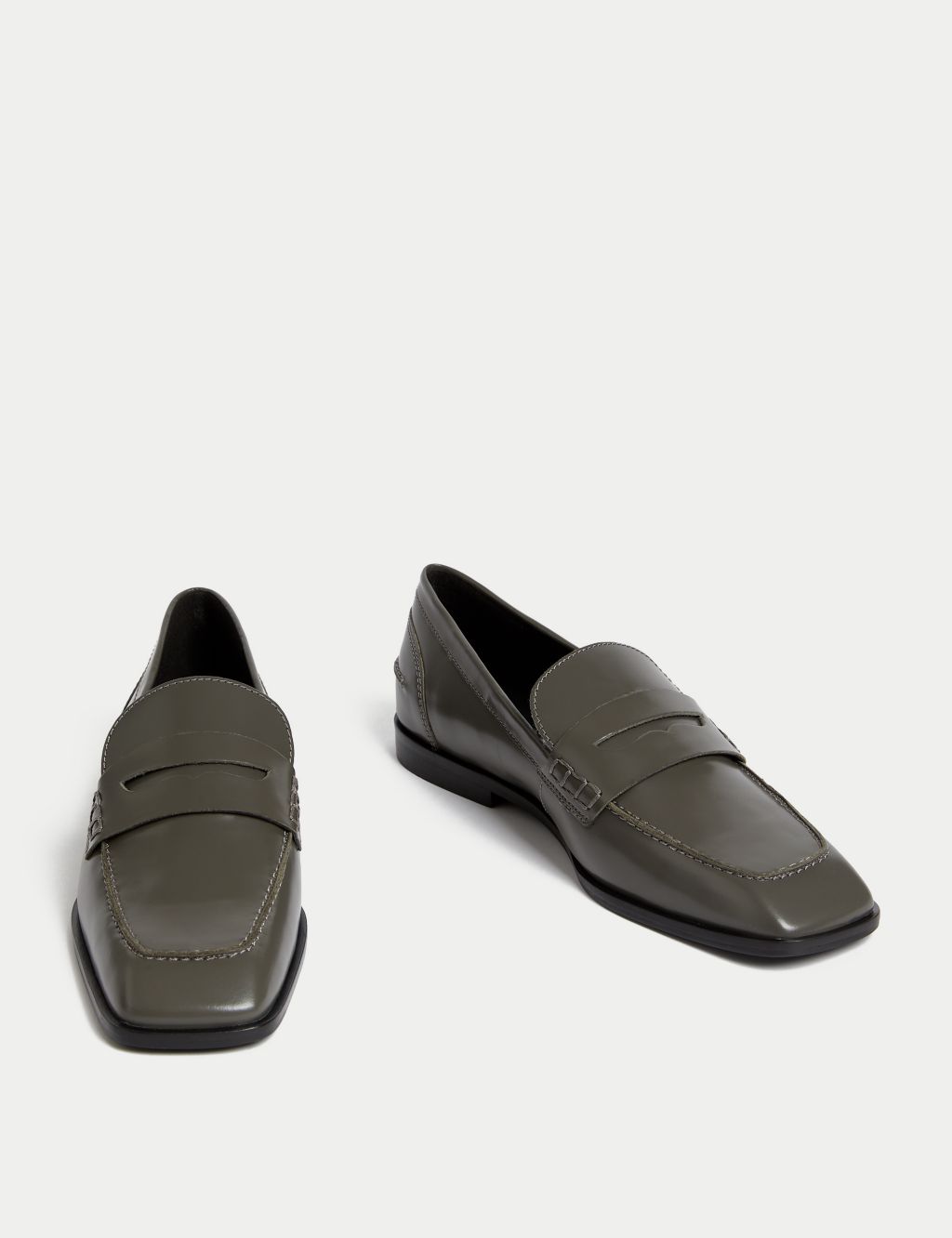 Leather Flat Square Toe Loafers image 2