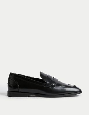 Leather Flat Square Toe Loafers