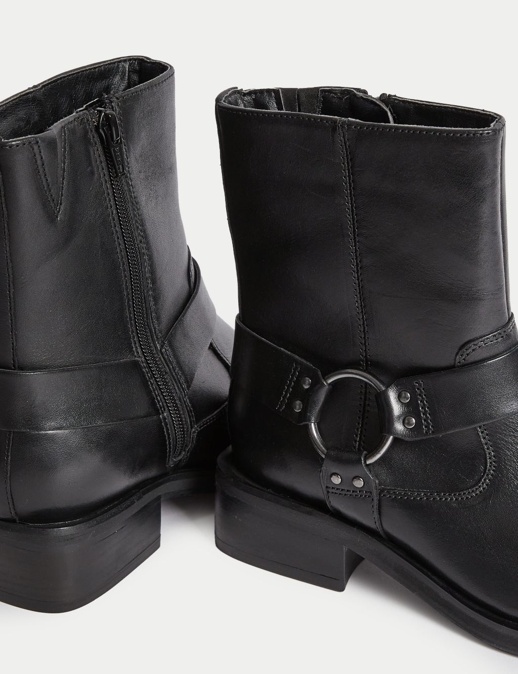 Leather Biker Flat Ankle Boots image 3