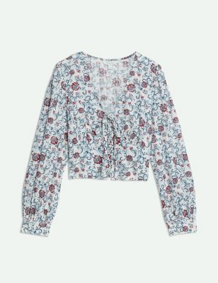 Pure Cotton Tie Front Printed Top