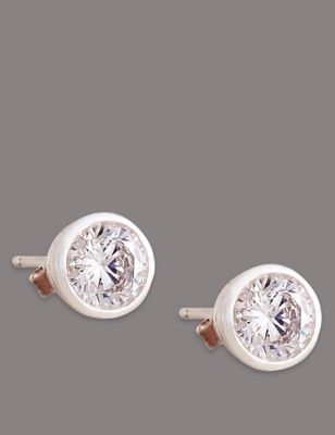 Sterling Silver Floating Stone Diamanté Stud Earrings - DK