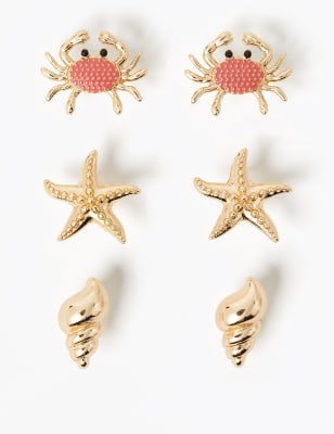 Set oorknopjes met zee- en schelpmotief