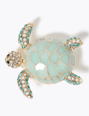 Glinsterende broche met schildpadmotief
