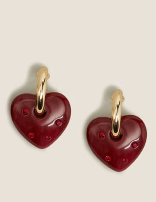  Boucles d'oreilles épaisses en résine à motif coeur, effet étincelant - Lie-De-Vin Assorti