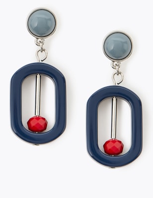 Pendants d'oreilles ovales, orn&eacute;s d&rsquo;une barre