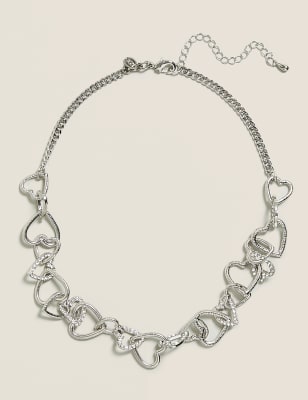  Collier tendance à maillons en forme de coeur, effet scintillants - Argent