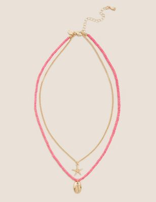 Collier de perles à pendentif style breloque, effet superposé - Rose Assorti