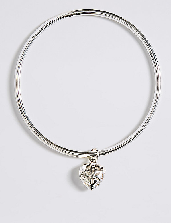 Silver Plated Heart Bangle - ES