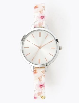 Horloge met ronde wijzerplaat en bandje met bloemenprint