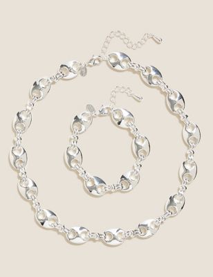  Parure collier et bracelet épais style chaînette - Argent Assorti