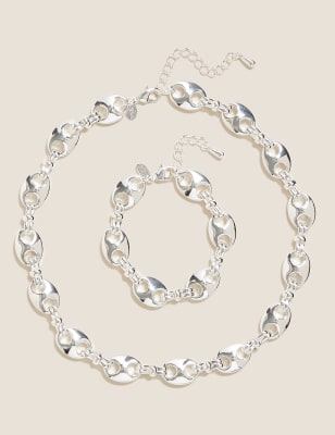  Parure collier et bracelet épais style chaînette - Argent Assorti