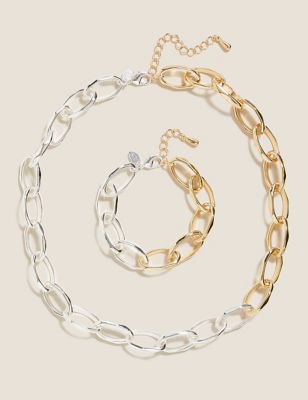  Parure collier et bracelet style chaînette assortis - Argent Assorti