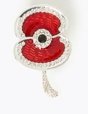  The Poppy Collection® - Broche scintillante à motif coquelicot - Argent Assorti