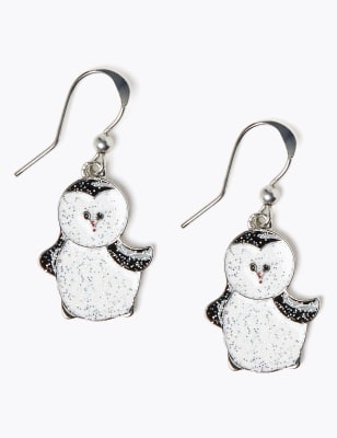 Pendants d'oreilles &agrave; motif pingouin