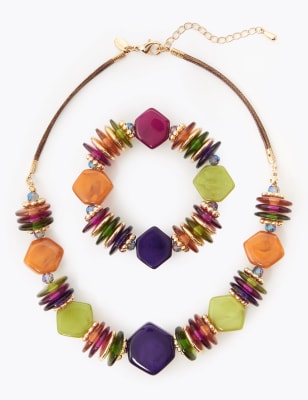 Parure collier et bracelet &agrave; grosses perles