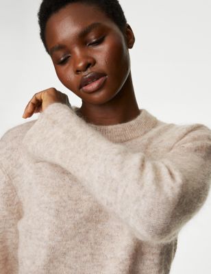 

Womens M&S Collection Mohair Blend Ribbed Crew Neck Jumper - Natural, Natural