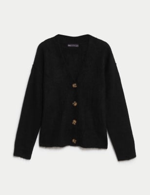 Mohair Blend V-Neck Button Front Cardigan