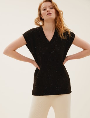 

Womens M&S Collection Textured V-Neck Sleeveless Knitted Vest - Black, Black