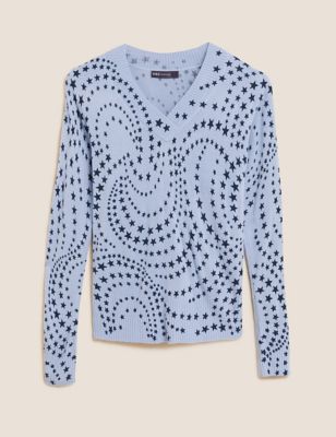 M&S Womens Supersoft Star V-Neck Relaxed Jumper