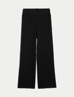 Ribbed Elasticated Waist Wide Leg Trousers