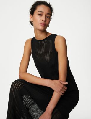 M&S Womens Ribbed Knitted Maxi Dress - XS - Black, Black