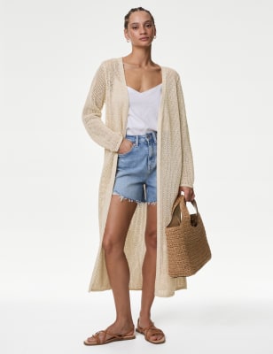 Cotton Rich Textured Longline Cardigan - LV